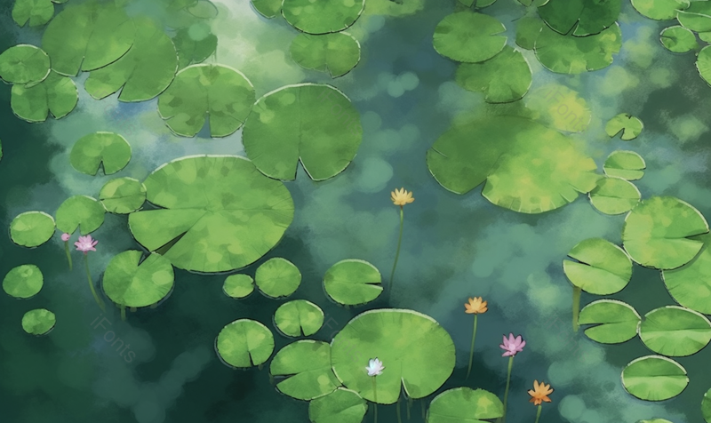 夏天唯美水面上的睡莲荷花池插画背景,插画/手绘图,插画/手绘图库,插画/手绘图下载,插画/手绘